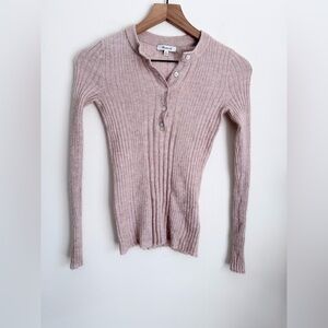 Madewell Alpaca Blend Henley Sweater Fitted tan ribbed long sleeve XS